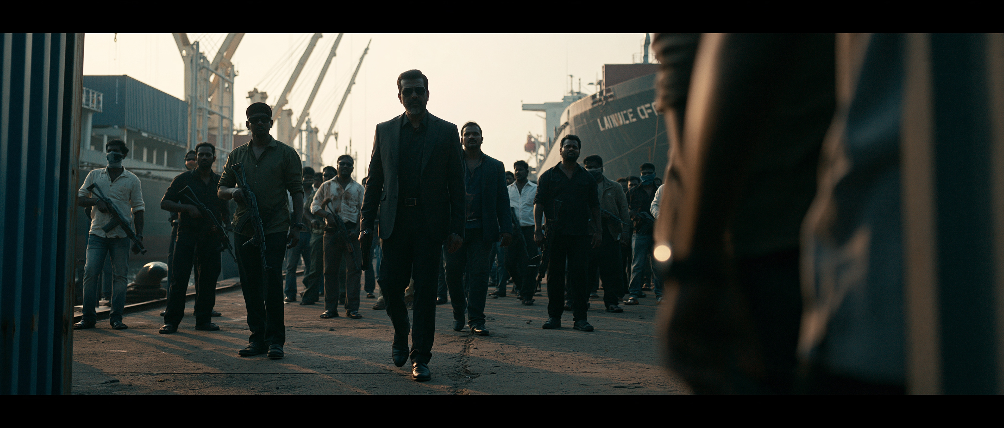 THE WALK · BLACK SUIT · ARMED MEN